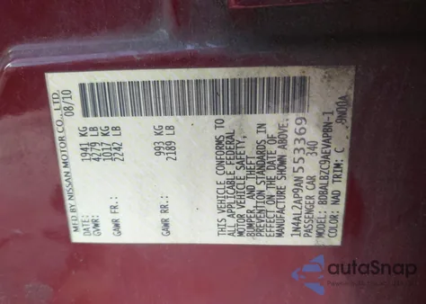 2010 Nissan Altima 2.5 S z USA, uszkodzony, nr VIN 1N4AL2AP9AN553369